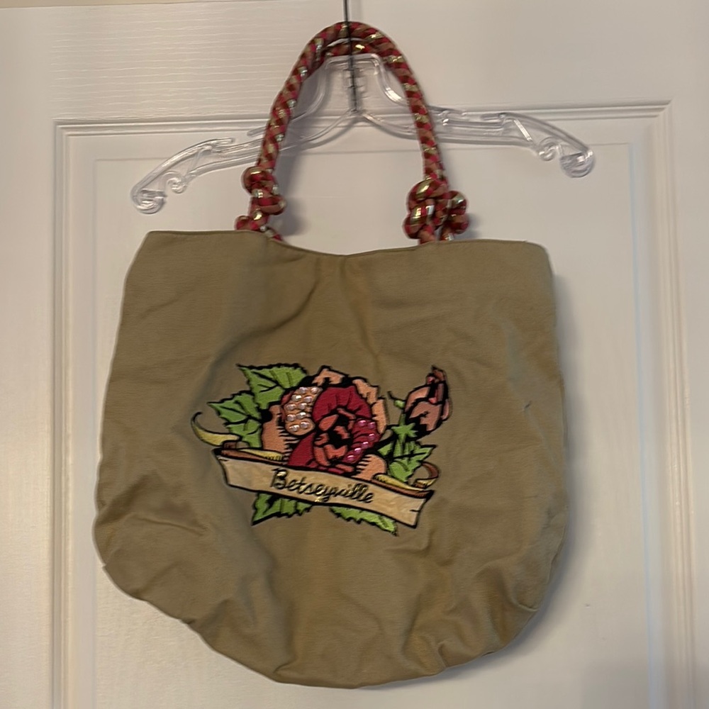 Betsey Johnson Tan Tote Bag with Pink Accents